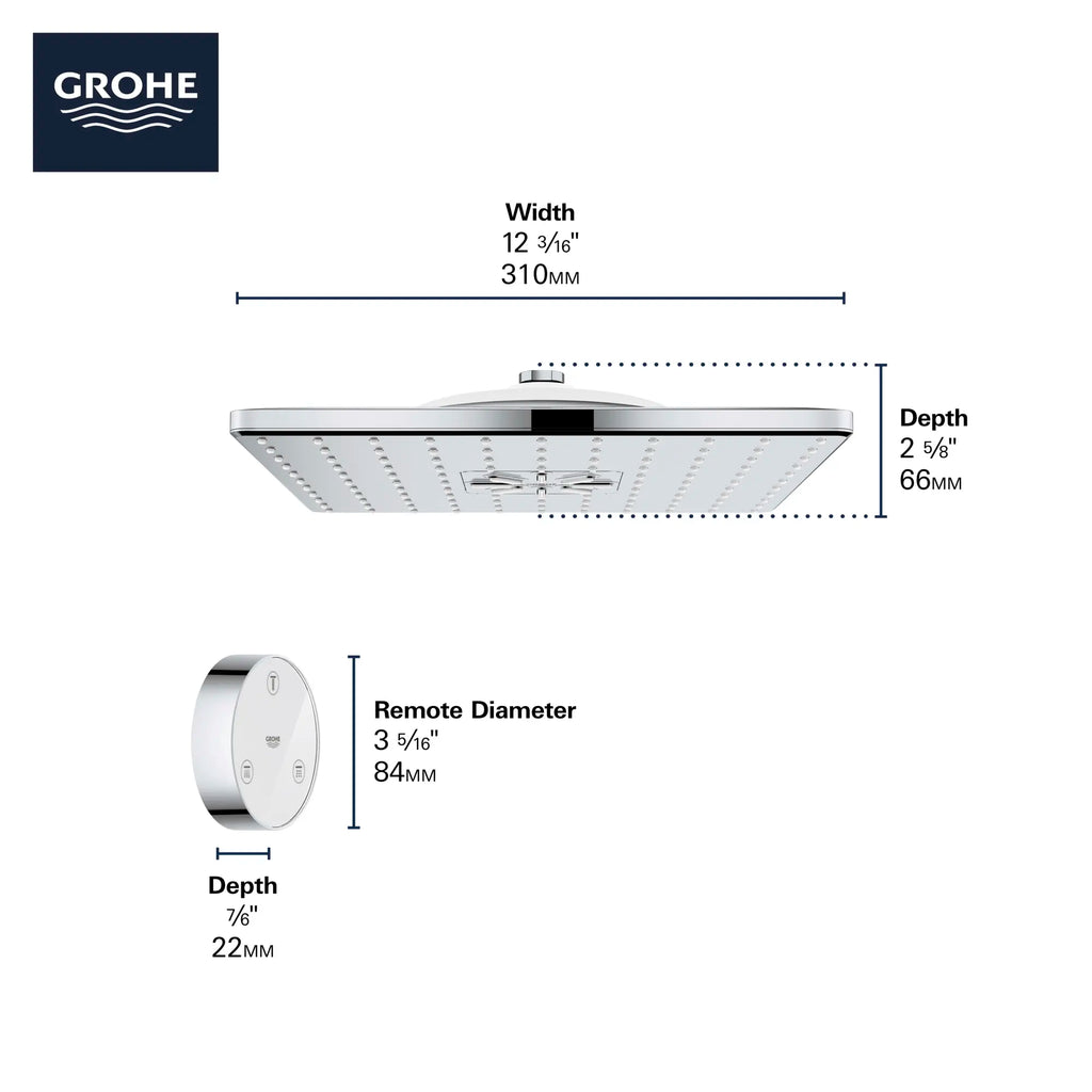 Shower Head with Remote, 12" - 2 Sprays, 1.75 GPM (6.6 L/min)