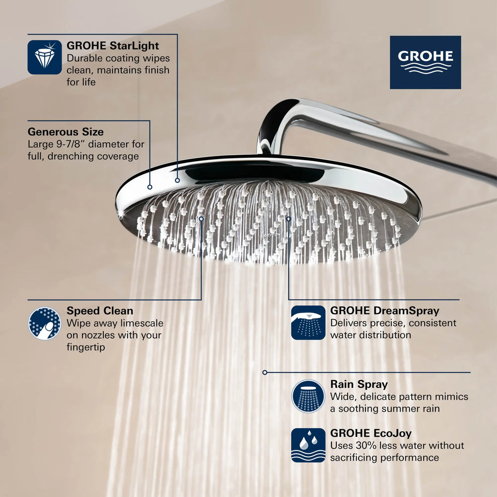250 Rain Shower Head, 9 7?8" - 1 Spray, 1.75 GPM (6.6 L/min)
