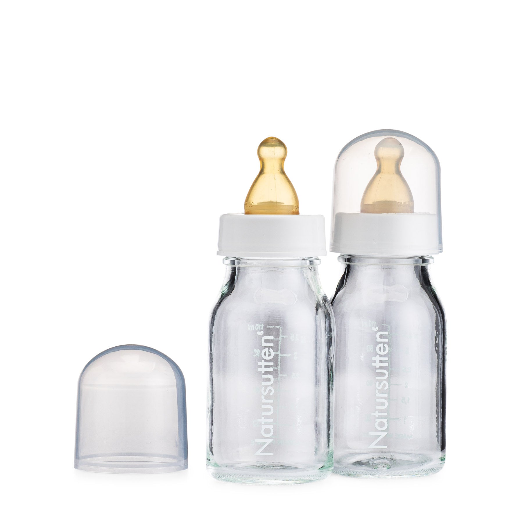 Set of Two Natursutten Glass Baby Bottles (S,L)