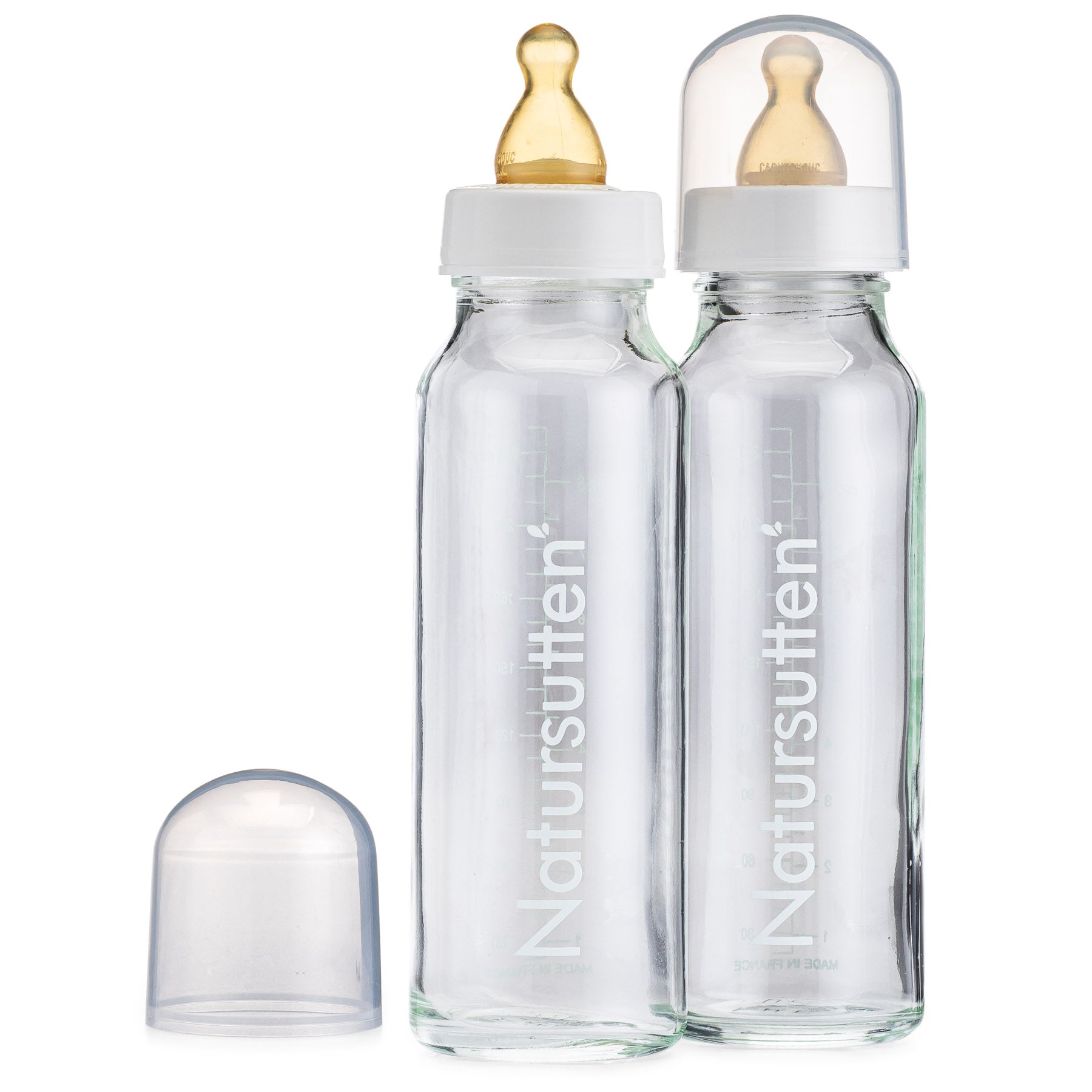 Set of Two Natursutten Glass Baby Bottles (S,L)